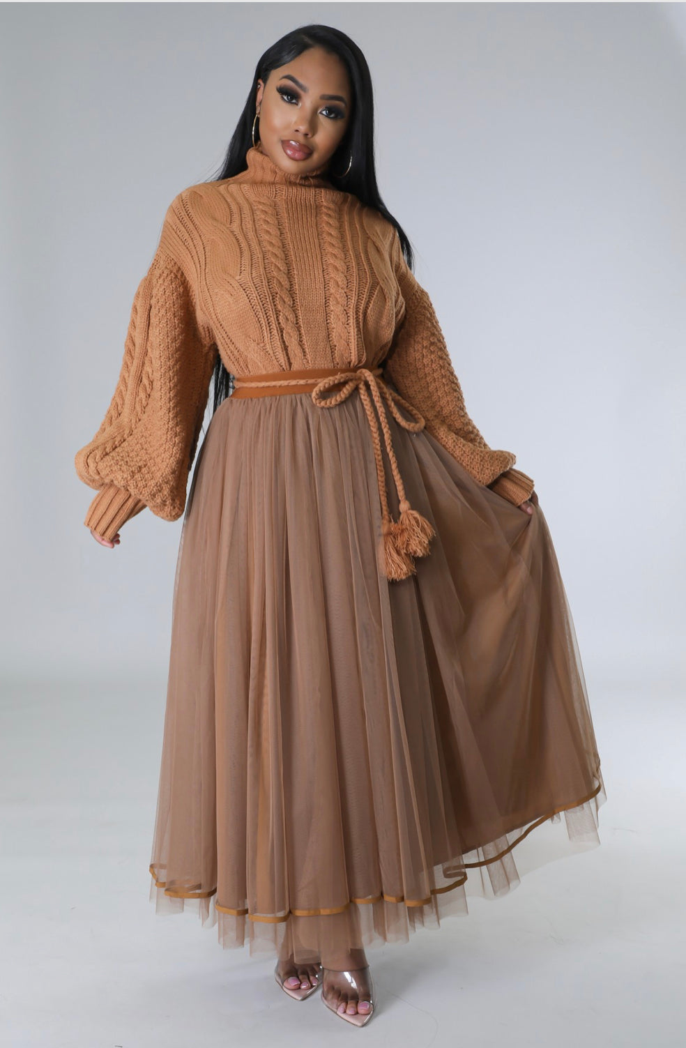 Brown Sweater Tulle Dress