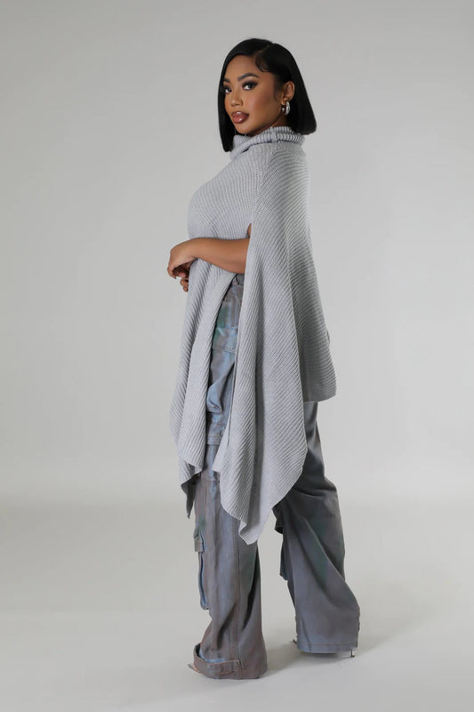 Gray Peek-A-Boo Poncho Sweater