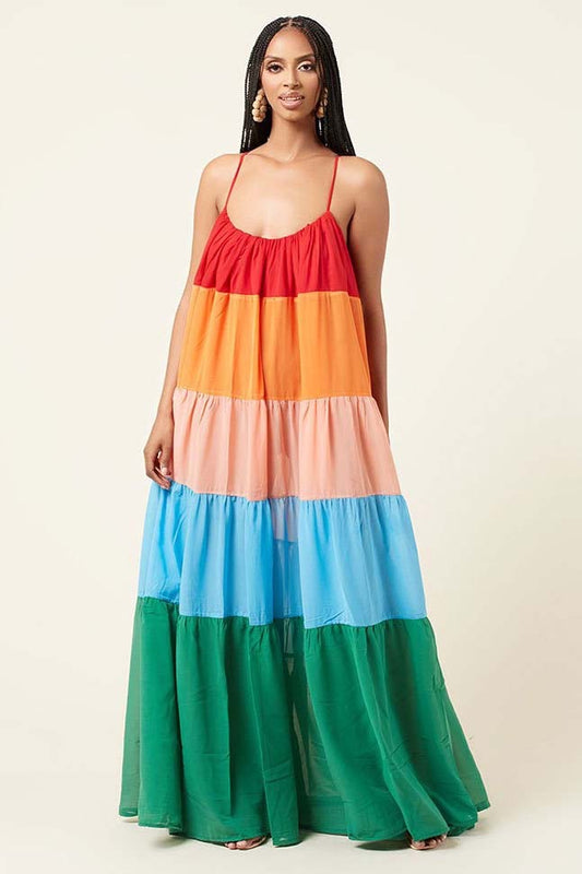 Rainbow Maxi Stress Dress