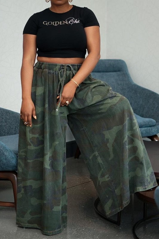 Camouflage Wide Leg Jeans