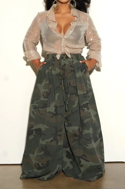 Camouflage Wide Leg Jeans