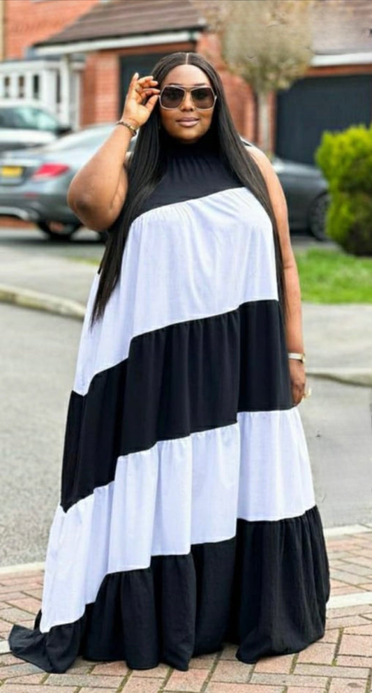 B&W Striped Maxi Dress