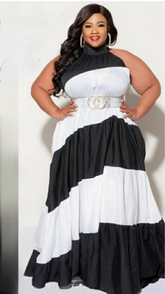 B&W Striped Maxi Dress