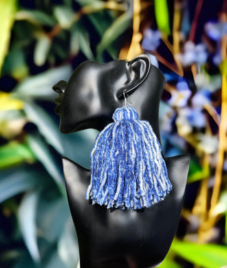 Blue PomPom Earrings