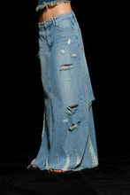 Denim Maxi Distressed Skirt