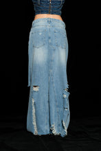 Denim Maxi Distressed Skirt
