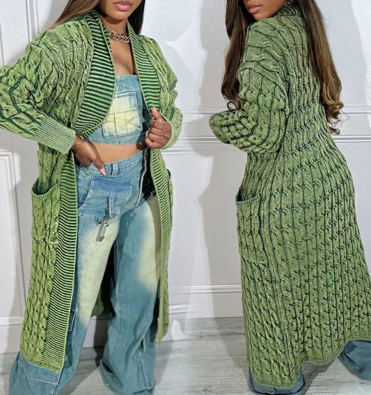 Green Acid Wash Cardigan