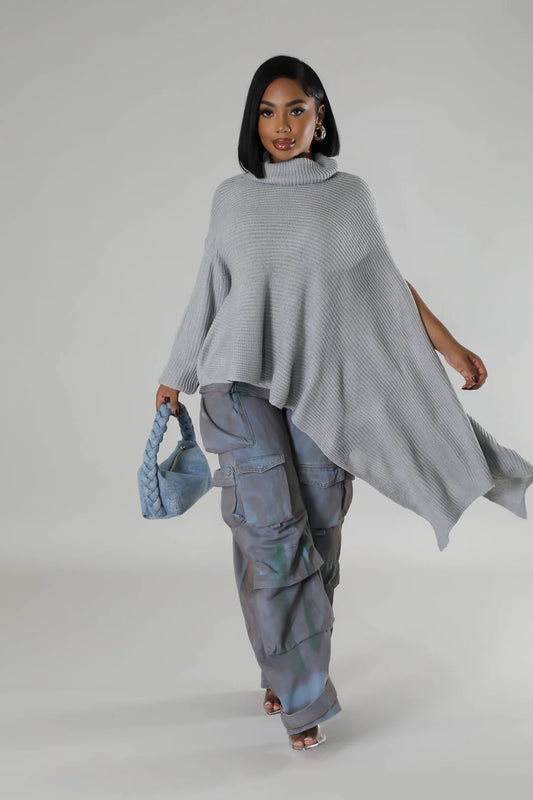 Gray Peek-A-Boo Poncho Sweater