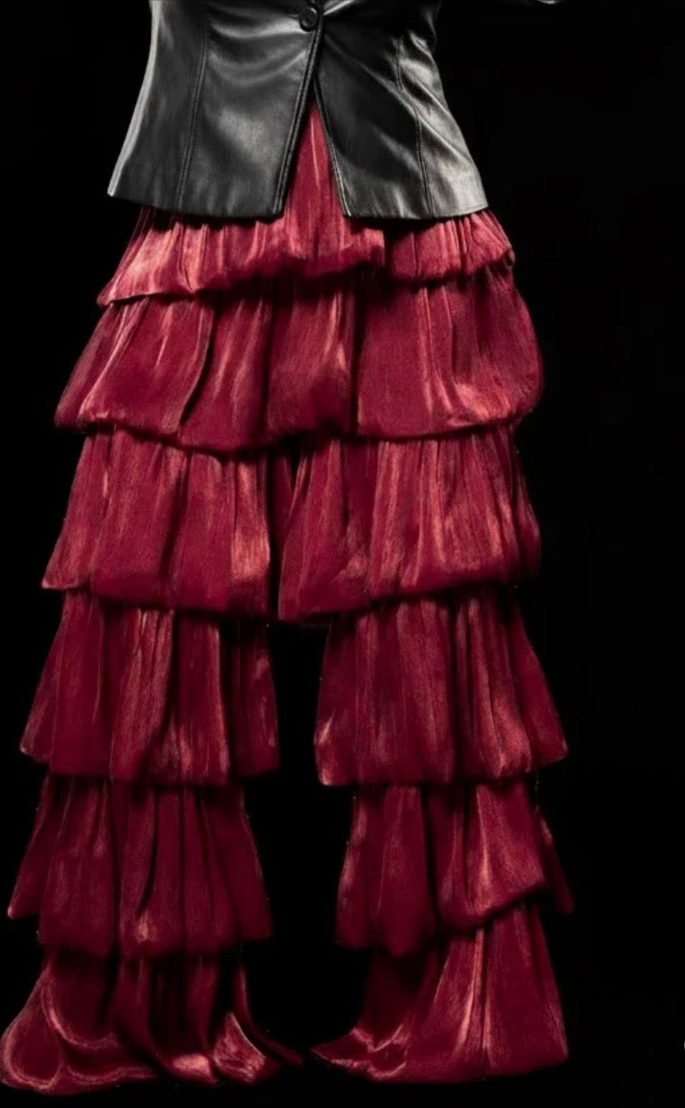 Burgundy Super Tiered Pants