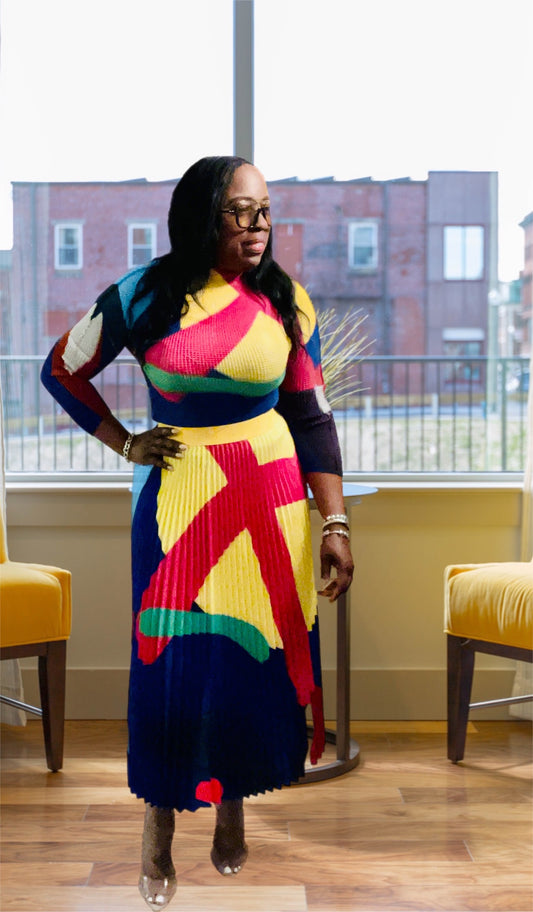 Rainbow Pleated Skirt Set