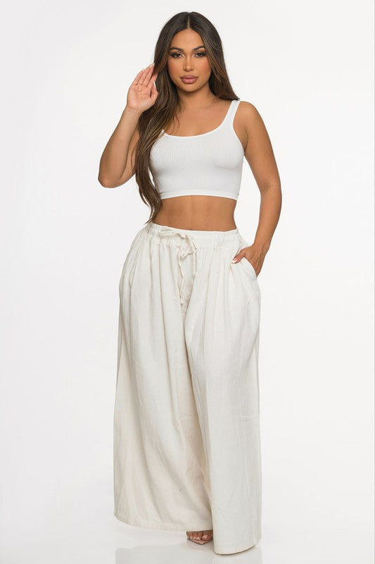White Wide Leg Denim Pants