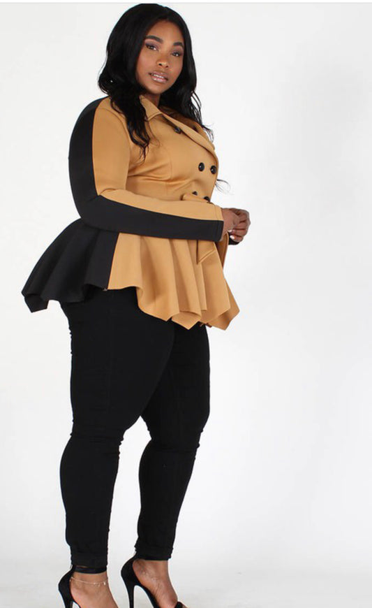 Plus Size Peplum Two Tone Jacket - SistahGirl