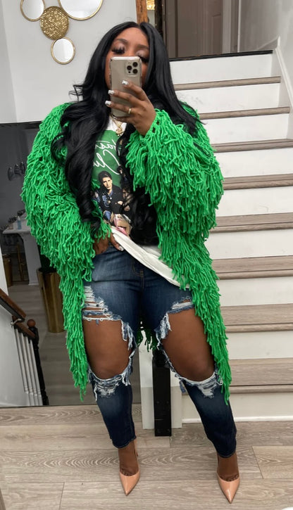 Green Fringe Cardigan