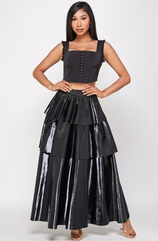 Black Tiered Maxi Skirt