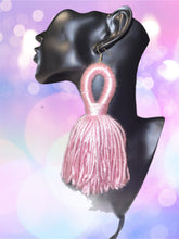 Pink Key Hole Tassel Earrings
