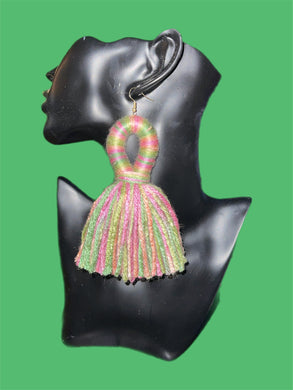Pink and Green Keyhole Tassel Earrings