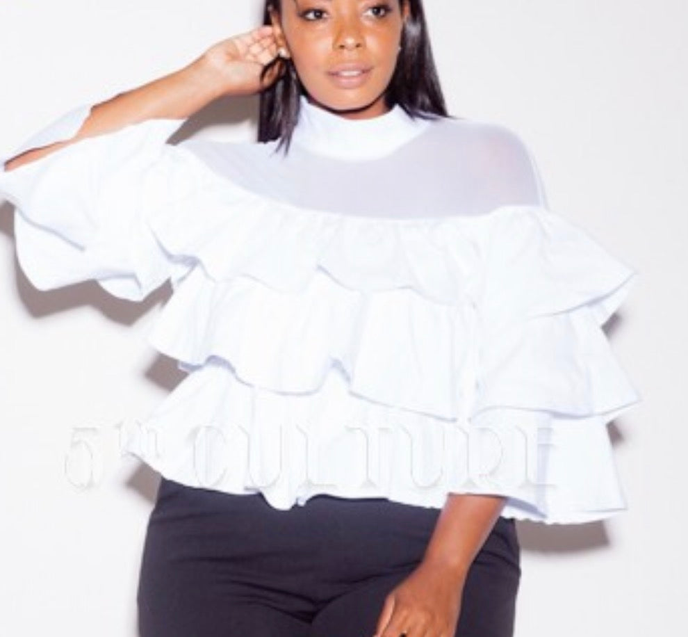 White Ruffled Mesh Shirt - SistahGirl